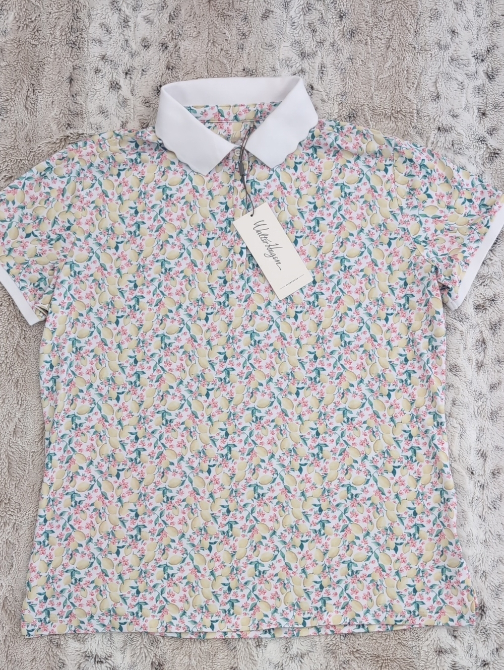 Walter Hagen Scallop Ditsy Lemon Short Sleeve Golf Polo